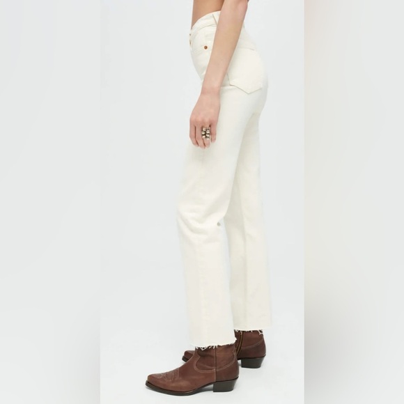 NWT RE/DONE High Rise Stove Pipe Jeans Comfort Stretch Raw Hem Ecru 23 - Picture 2 of 16